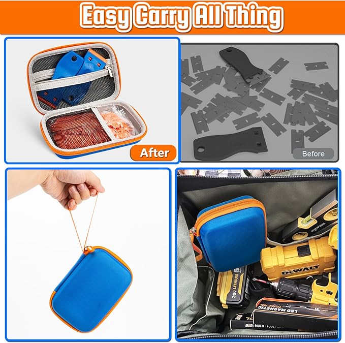 Plastic Razor Blade Scraper, 2PCS Scraper Tool with 100PCS Plastic Blades Carry Case, Cleaning Scrapers Remover Storage for Stickers, Decals, Adhesive, Labels, Paint, Glass, Car, Window, Caulk