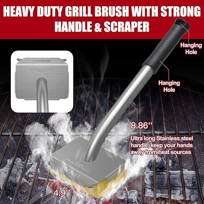 Grill Brush Bristle Free Steam Cleaning Tool, Heat-Resistant Aramid Fiber Cleaner with Replaceable Twill Pads & Steam, BBQ Accessories Cleaner - Gifts for Men/Dad