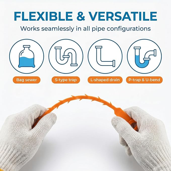 20 Inch Drain Snake, Drain Clog Remover – Reusable Flexible Snake Drain Hair Removal Tool for Sink, Drain Snake Hair Removal – Easy Use Plumbing Unclogger for Toilet, Bathroom Tub & Sewer (10 Pack)