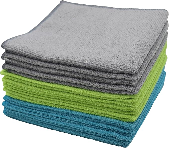 Grip 12 pc Microfiber Cleaning Cloths, 12" x 12" - Ultra Absorbent - Lint & Streak Free - Non-Abrasive - Reusable & Washable - Dry, Buff, Wax, Polish