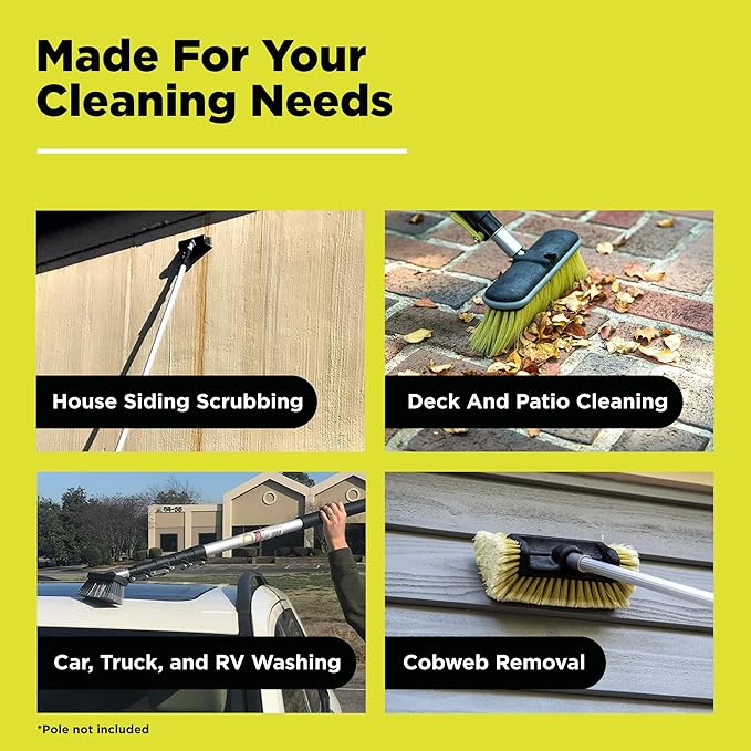 DOCA Scrub Brush Attachment for Long Handle Extension Pole - Outdoor Broom and Scrubbing Brush for House Floor, Deck, Patio, Car - Soft Brush