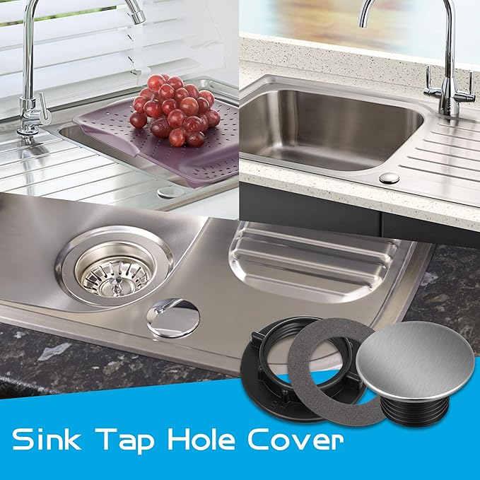2 Pcs Kitchen Faucet Hole Cover Stainless Steel, Premium Sink Tap Hole Cover, Brushed Stainless Steel