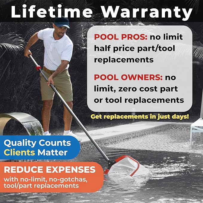 ProTuff 17" Silt Net Pool Skimmer for PROS – “490 Promise” Unlimited Unconditional Replacement – Ultra-Durable Ultra Fine Net for Silt – Heavy-Duty Aluminum Frame, EZ-Clip & Deep Bag for Cleaning