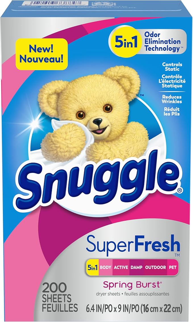Snuggle Plus SuperFresh Dryer Sheets with Static Control and Odor Eliminating Technology, Spring Burst, 200 Count (Pack of 6)