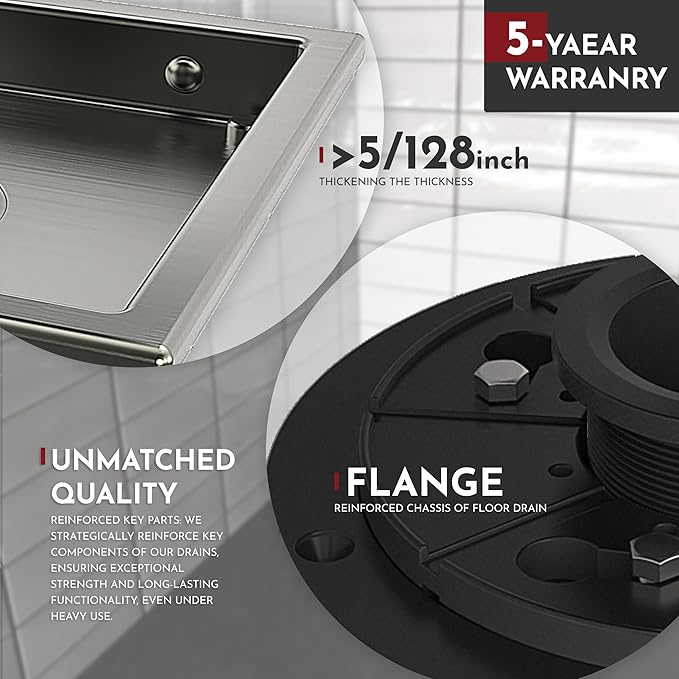 WEBANG 6 Inch Square Shower Drain Nickel Floor Drain with Flange Reversible 2-in-1 Cover Tile Insert Grate Removable SUS304 Stainless Steel CUPC Certified Brushed Nickel