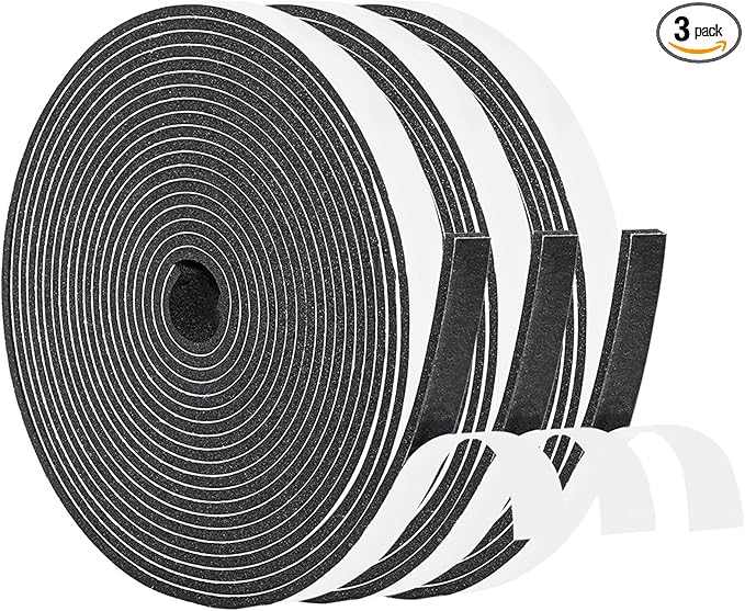Yotache Foam Tape 3/8" x1/8", Weather Stripping for Doors and Window High Density Foam Seal Tape Sliding Door Weather Strip, 3 X 16.5 Ft Each, Total 50 Feet Long
