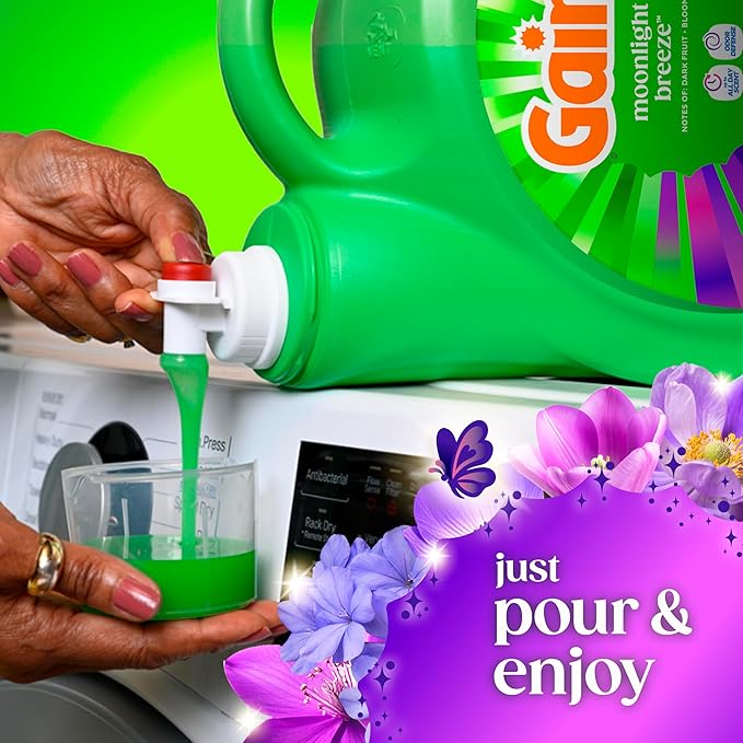 Gain Liquid Laundry Detergent with Odor Defense, Moonlight Breeze Scent, Laundry Soap For HE Washing Machines, 60 fl oz, 45 Loads, Pack of 2 (Packaging May Vary)
