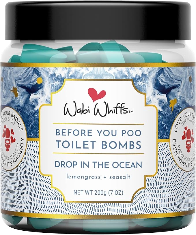 Wabi Whiffs Fizzing Toilet Bombs – Drop In The Ocean | Natural Bathroom Deodorizer | Odor Eliminator Tablets For Freshness & Cleanliness | Eco-Friendly Septic Safe Tablets | 60 Count |
