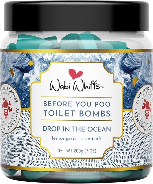 Wabi Whiffs Fizzing Toilet Bombs – Drop In The Ocean | Natural Bathroom Deodorizer | Odor Eliminator Tablets For Freshness & Cleanliness | Eco-Friendly Septic Safe Tablets | 60 Count |
