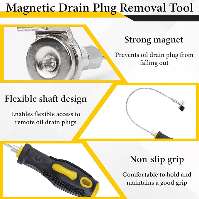 Strong Magnetic Oil Drain Plug Remover Tool, Oil Drain Plug Remover Instrument, Anti Scald Sump Plug Removal Tool, Universal Flexible Oil Plug Removal Tool (14 Inch)