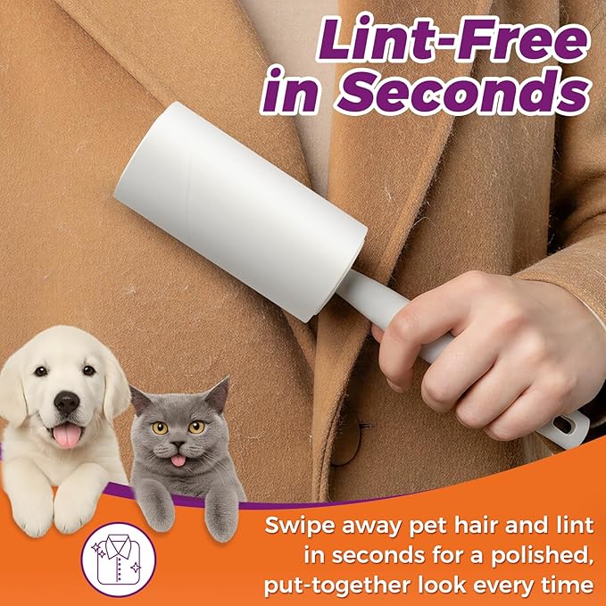 Extra Sticky Lint Rollers for Pet Hair, Easy Tear Lint Remover for Dog Cat Hair, Clothes, Multipurpose Lint Roller for Furniture Couch Carpet Car Seat (6 pcs - 600 Sheets)