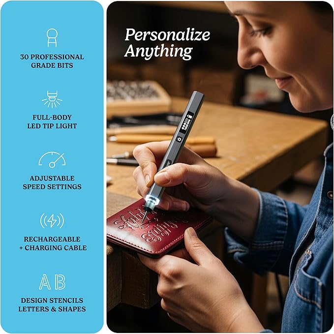 EtchMate Engraving Pen for Metal, Wood, Glass, Plastic & All Materials - Cool Birthday Gift Ideas - Engraver Pen Tool - Teen Boy Gifts - Unique Gifts for Women, Teenage Girl - Craft Kits for Adults