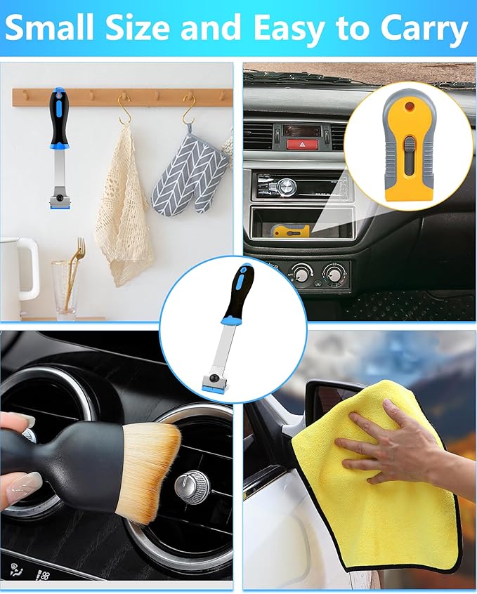2 Pack Razor Blade Scraper with 10 Plastic and 20 Metal Blades for Removing Paint, Registration Sticker, Grease from Windshield, Glass Top Stove Cooktop Scraper