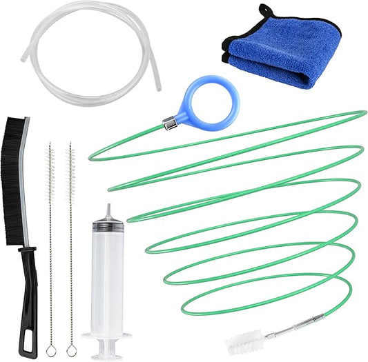 ecocstm Auto Sunroof Drain Cleaning Tool, 120 Inch Flexible Drain Brush, Sunroof Drain Cleaner with Pipe Cleaning Brush, Syringe Hose and Crevice Brush, Cleaning Tool for Drains, Sewers, Windshields