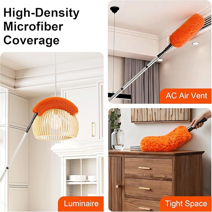 FEXIA Ceiling Fan Cleaner Duster Kit with 6FT Extension Pole, Fan Blade Cleaner Microfiber Cleaning Tool, Reusable Chenille Mops for Blinds Baseboard Wall Cobwebs Bookshelves Door Window Top