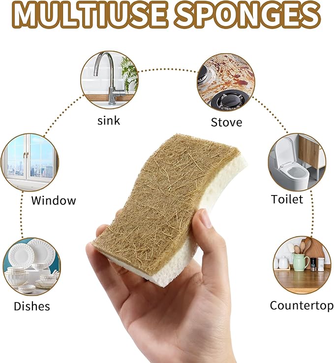 Natural Kitchen Sponges, Biodegradable & Compostable | Non-Scratch Cellulose Coconut Fiber Sponges for Dishes, Pots & Pans | Eco-Friendly Cleaning Sponge (24)