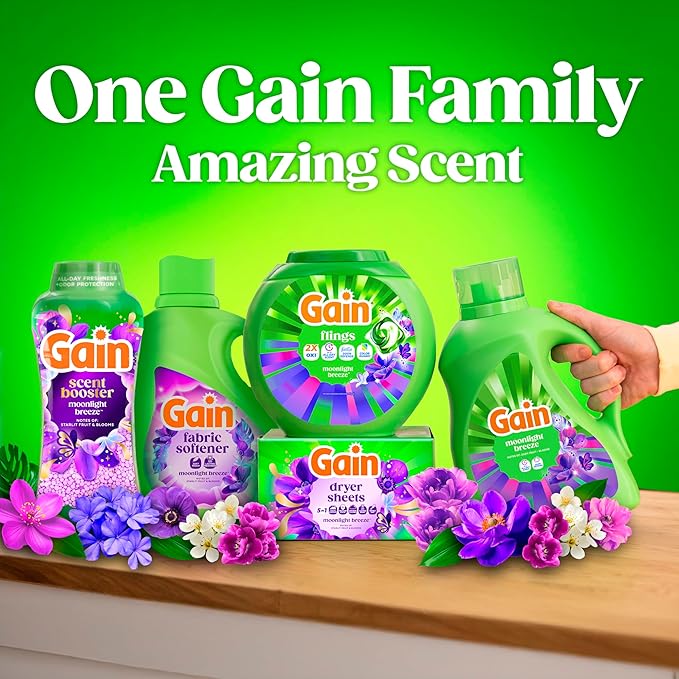 Gain Flings Laundry Detergent Pods Odor Defense + Color Guard, Moonlight Breeze Scent, 3 in 1 HE Detergent Pacs with Oxi Boost and Febreeze, 112 Count (Packaging May Vary)