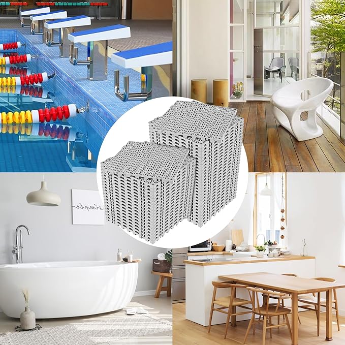 ToLanbbt Modular Interlocking Cushion 48P 11.8" x 11.8" Interlocking Rubber Floor Drain Holes Non-Slip Splicing Drainage Mats for Deck, Shower, Kitchen, Drain Pool, Sauna Bath, Indoor Outdoor (Grey)