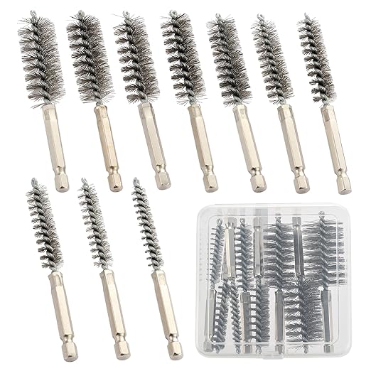 Wire Brush for Drill 10Pcs, Bore Brush Set 10 Size, Drill Brush, Wire Brushes for Cleaning, Drill Brush Attachments with 1/4" Hex Shank and Twisted Stainless Steel Bristles for Power Drill