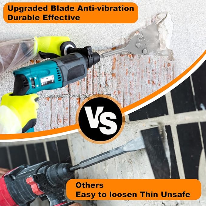 SDS Plus Floor Scraper Kit, 5 Inch x 11 Inch Tile Removal Tool with Spare Blades for Rotary Hammer Drill, Thinset Vinyl Scraper Adhesives Remover