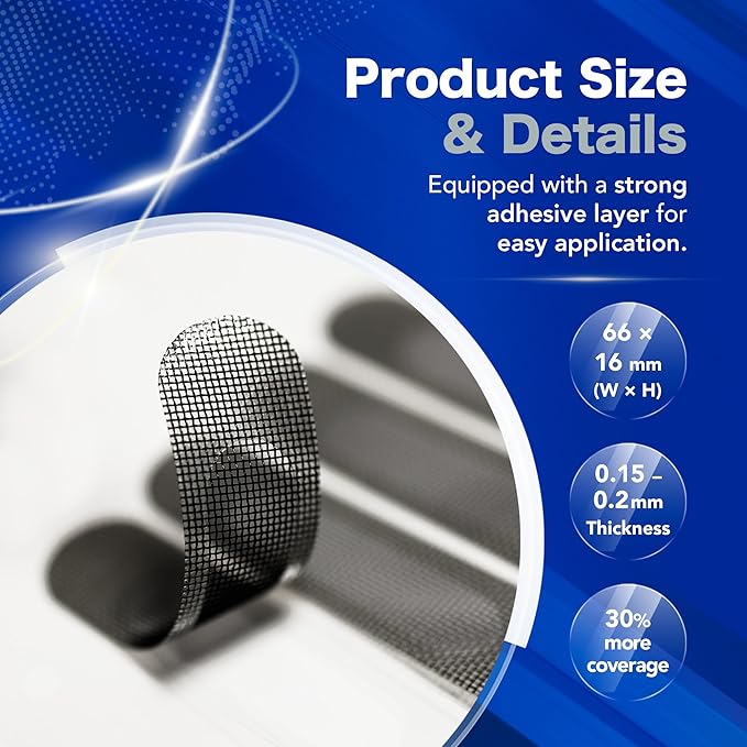 Window Weep Hole Screen Patch, Black Polyester Mesh — Strong Adhesive, Quick Drainage, Durable Fine Mesh Cover (2.6" x 0.63", 20 Piece)