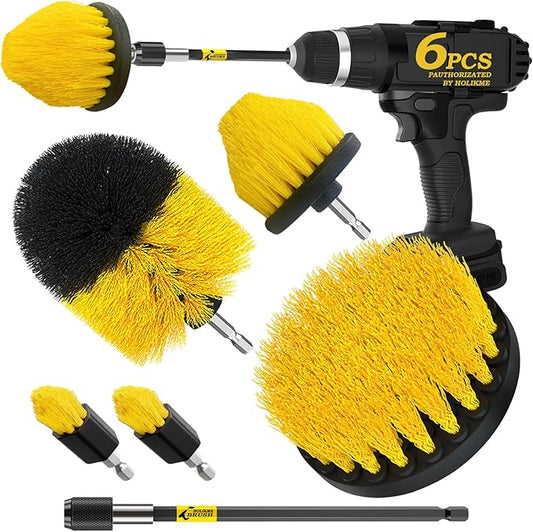 Holikme 6Pack Drill Brush ，Extended Long Attachment Set All Purpose for Crevice Cleaning Brush,Bathroom, Grout, Floor, Tub, Shower, Tile, Kitchen and Car，Corner