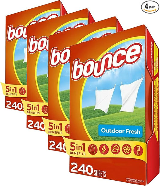 Bounce Fabric Softener Sheets,Outdoor Fresh Scent,240 Count (Pack of 4)
