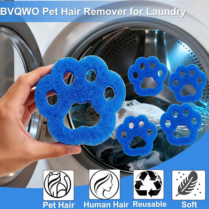 Pet Hair Remover for Laundry, 6PCS Reusable Dog & Cat Hair Remover Tool - Removes Pet Fur, Hair, Lint, Dander from Clothes &Washing Machine. (Blue, cat paw)