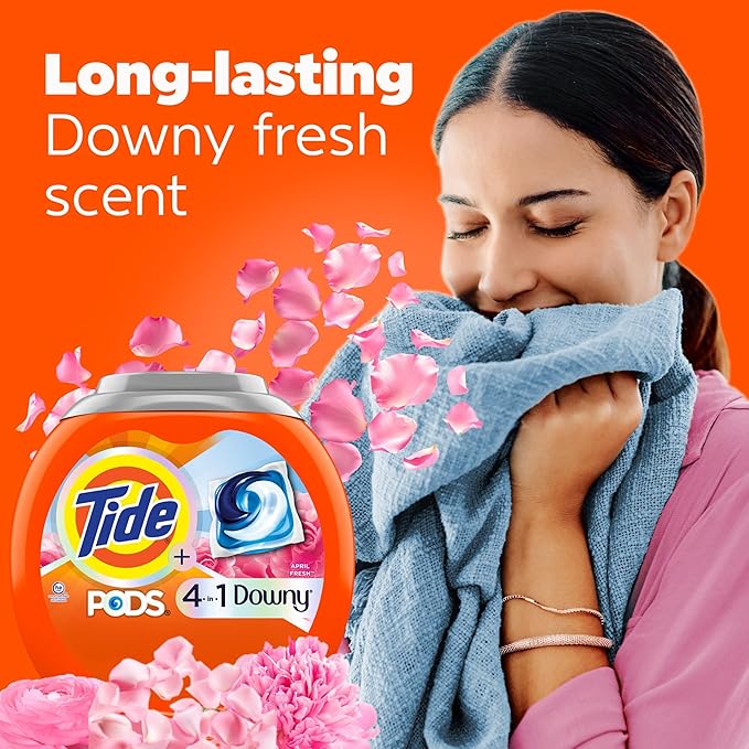 Tide PODS Laundry Detergent Soap with Downy 4-in-1 Stain Remover Freshness Softness Detergent pacs, April Fresh Scent, 32 Count