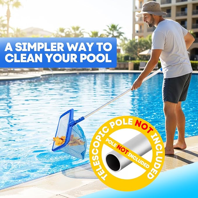 Pool Skimmer Net, Professional Swimming Pool Leaf Skimmer with Heavy Duty Frame, Fine Nylon Flat Mesh for Fast Debris Cleaning, for Above Ground & In-Ground Pools