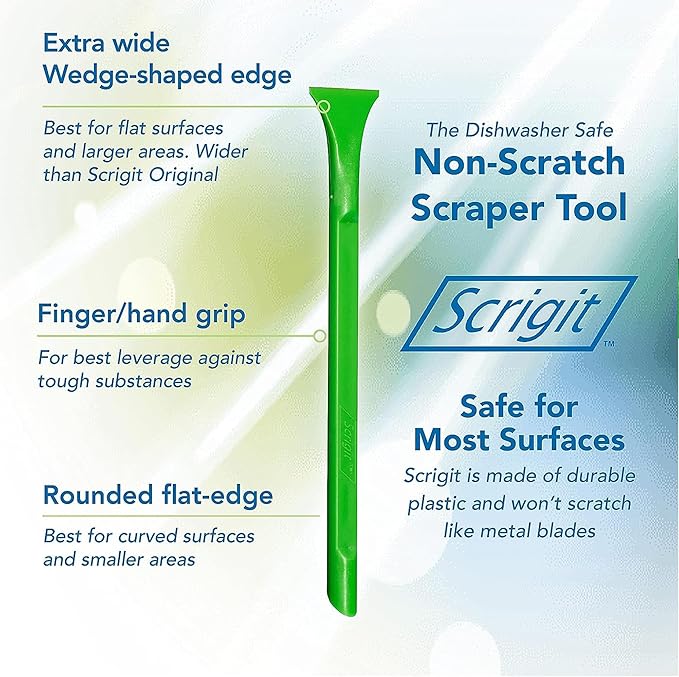 Scrigit Scraper Wide Blade No-Scratch Plastic Scraper Tool, 6 Pack - The Handy Multi-Use Scraping Tool for Removing Food, Labels, Stickers, Paint, Grease -Easy to Hold, Reaches Tight Spaces & Crevices