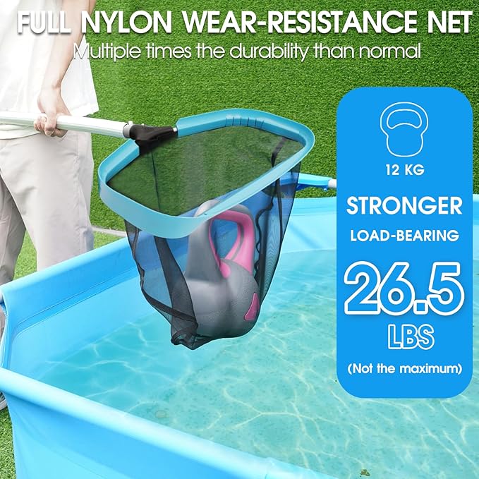 TidyMister Pool Skimmer Net with Front Double Layer Net, Ultra Fine Mesh Diamond Netting Pool Leaf Rake for Above Ground Pools & In-ground Pools, Fit with 1-1/4'' Standard Pole