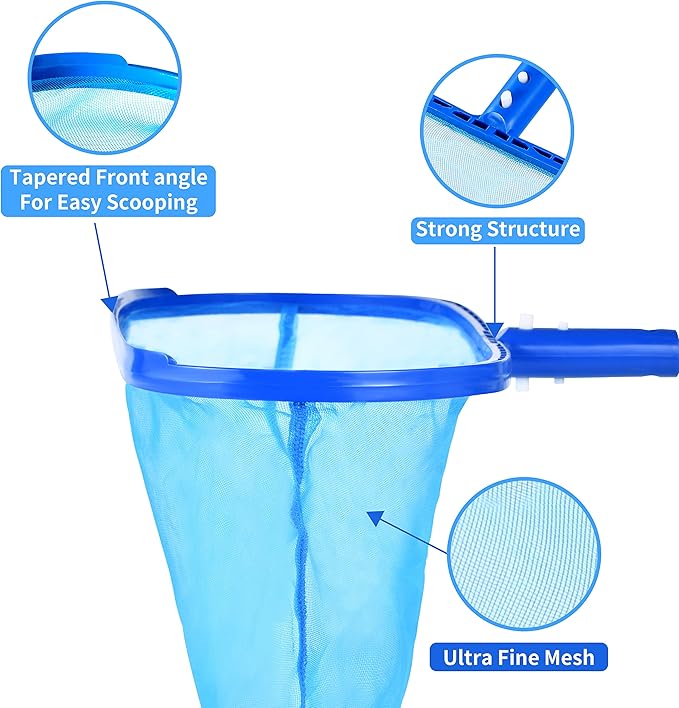 Pool Skimmer - Pool Net, Pool Skimmer Net with Solid Plastic Frame, Skimmer Net with Fine Mesh Net, Pool Nets for Cleaning Leaf of Swimming Pools, Spas, Hot Tubs and Fountains