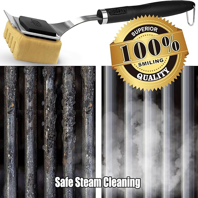 GRILLART Grill Brush for Outdoor Bristle Free - Reinforced Grill Scraper BBQ Brush - Replaceable Head Barbecue Grill Cleaning Brush - Safe BBQ Accessories Grill Tools for Men/Dad - Deep Clean