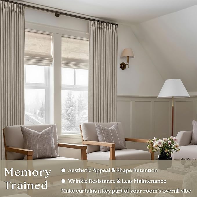 Burlywood Birch 90 Inches Long 70 Inch Wide Curtains for Living Room Light Filtering Semi Sheer Modern Farmhouse Pleated Curtain Back Tab for Patio Sliding Door Dining Room Large Window 1 Panel 70x90