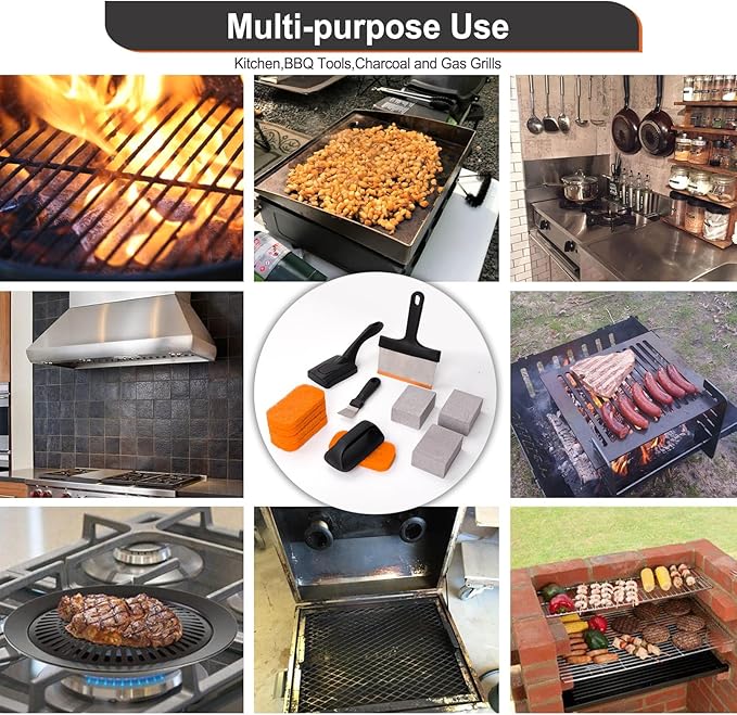 SHINESTAR 12-Piece Griddle Cleaning Kit for Blackstone Flat Top Grill, Includes Scouring Pads with Handle, Cleaning Brick, Scraper, Brush – Deep Cleaning, Degreaser & Stain Removal