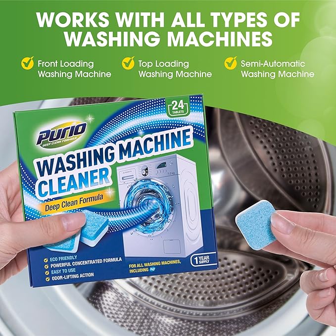 Washing Machine Cleaner Tablets 24-Ct Deep Cleaning Formula Washer Machine Cleaner Top Load & Front Load Standard & HE Washers