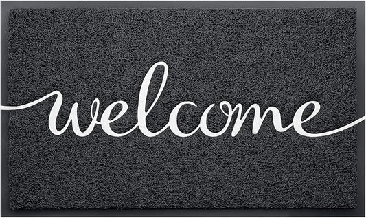 Door Mat, Welcome Mat Low Profile Floor Mat Front Doormat Indoor and Outdoor Doormat Non Slip Rugs for Entryway, Patio, High Traffic Areas (30"x17.5", Black-Welcome)