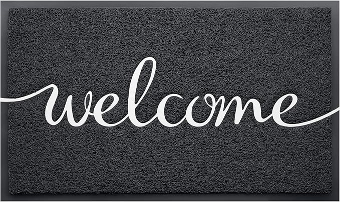 Door Mat, Welcome Mat Low Profile Floor Mat Front Doormat Indoor and Outdoor Doormat Non Slip Rugs for Entryway, Patio, High Traffic Areas (32"x20", Black-Welcome)