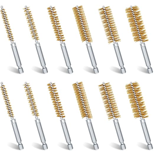 12 Pieces Bore Brush for Drill Wire Bore Brush Set Wire Cleaning Set Stainless Steel Cleaning for Power Drill Impact Driver (Brass)