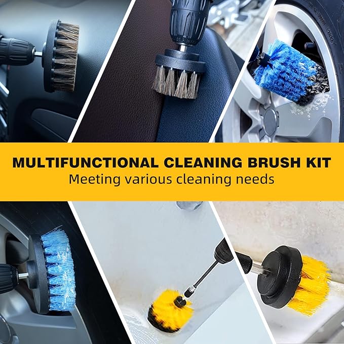 15 Pcs Drill Brush Attachments Set Hard and Soft Bristles Horsehair Brush Cleaning Kit Scrub Sponge Polishing Pads for Home Bathroom Car Kitchen Corners Sink Stubborn Stains Tiles