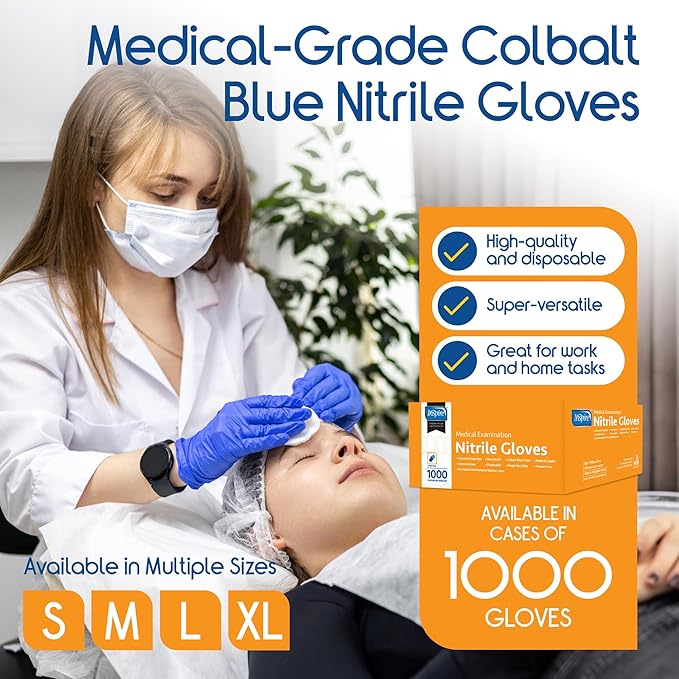 Inspire Cobalt Blue Nitrile Disposable Gloves | 4.5 Nitrile Safety Medical Exam Cooking Cleaning Disposable Gloves