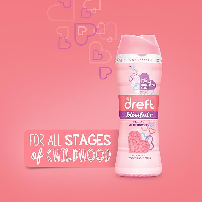 Dreft Blissfuls In-Wash Laundry Scent Booster Beads,Baby Fresh Scent,18.2 oz,(Pack of 4)
