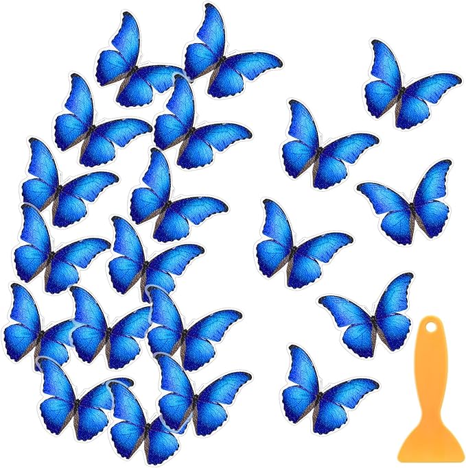 20 Pcs Non Slip Bathtub Stickers Anti Slip Shower Stickers Butterfly Anti Skid Bathtub Decals Adhesive Shower Grips Peel and Stick Treads Applique with Scraper(Blue,Butterfly)