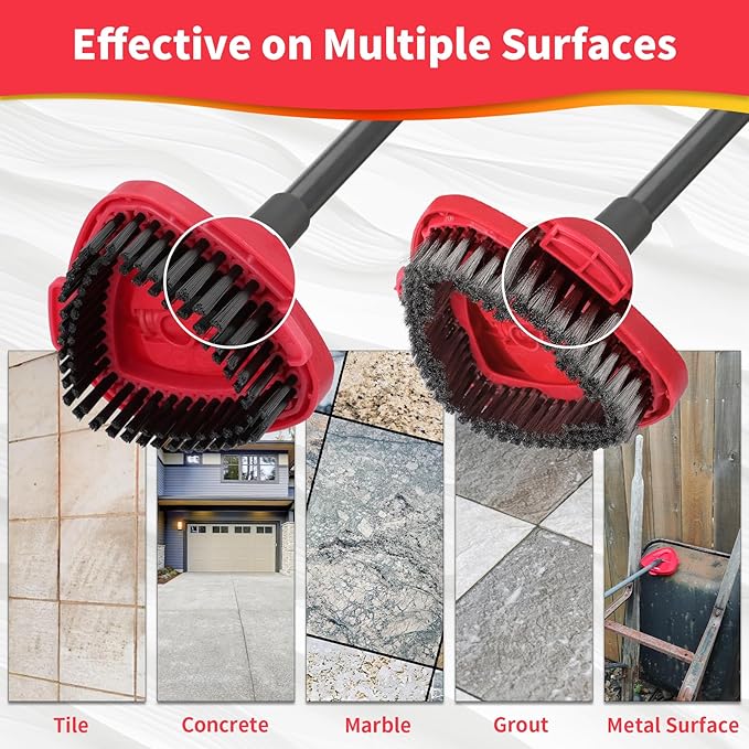 2 Pack Scrub Brush Heads Compatible with O Cedar EasyWring 1-Tank – Stainless Steel & Nylon Bristles, 5.9" Triangular Mop Scrubber for Tile, Bathroom, Kitchen, Deck, Garage Floor Deep Cleaning