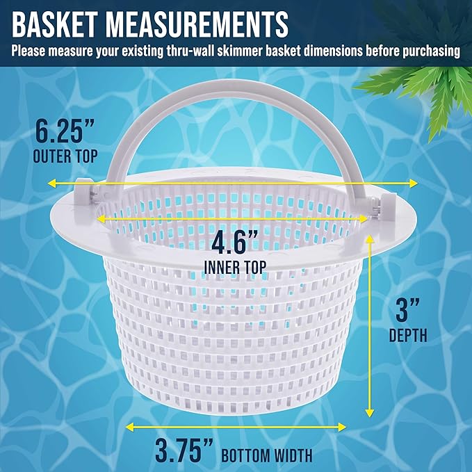U.S. Pool Supply Above Ground Pool Thru-Wall Skimmer Baskets with Handles, 2 Pack - (See Size) Swimming Pool Replacement Baskets - Standard Small Thru-Wall Size - Skim Remove Debris, Cleanout Leaves