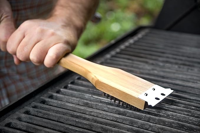 Outset QV40 Verde Collection Grill Brush and Scraper, 14.5 inches, Bamboo Handle