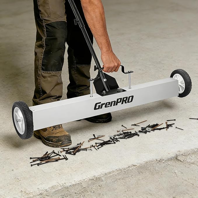 GRENPRO Magnetic Sweeper Rolling 36 Inch, 55-Pound Lawn Magnet for Nails, Magnet Sweeper with Wheels, Floor Push Sweeper with Telescoping Handle, Pick-up Nails Screws Workshop Garage ASIN B0FW4KD65Q