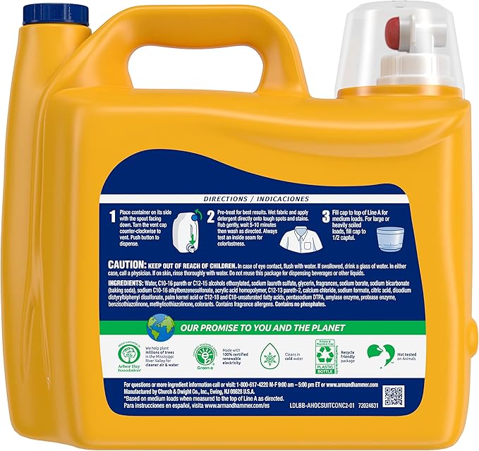 Arm & Hammer Liquid Laundry Detergent, Fresh Scent | OxiClean Formula | 128 Loads | 166.5 Fl oz | Pack of 3