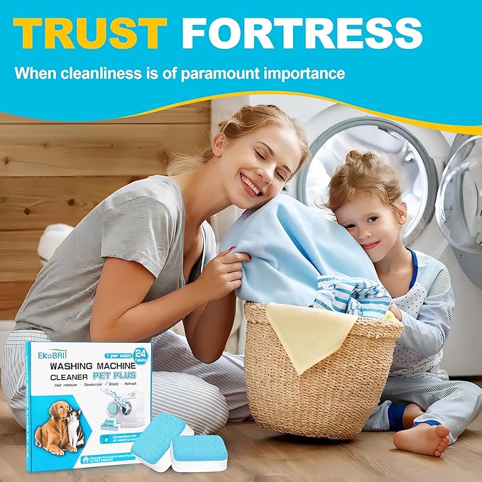 Washing Machine Cleaner Tablets – 24-Pack Deep Cleaning & Descaler for HE, Front Load & Top Load washer cleaner tablets, Septic-Safe, 12-Month Supply